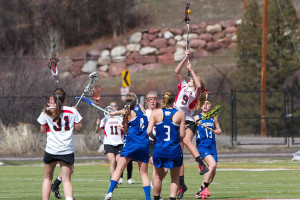 Senior Shannon Turbidy reaches for the ball in a home game.