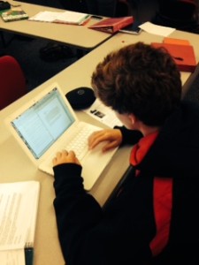 Harry Kahn hard at work on his history paper