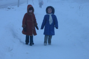 Sonya Padden walks down the Russian streets with one of her closest third grade friends.