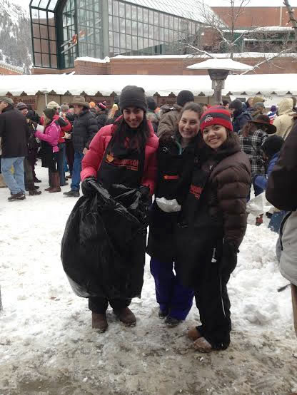 Juniors Caroline DeRosa, Margot, and Gaby Magana all bundled up for their long hours of volunteering.