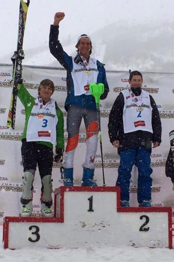 Tristan Lane standing proud on the podium after winning the nationals slalom race.