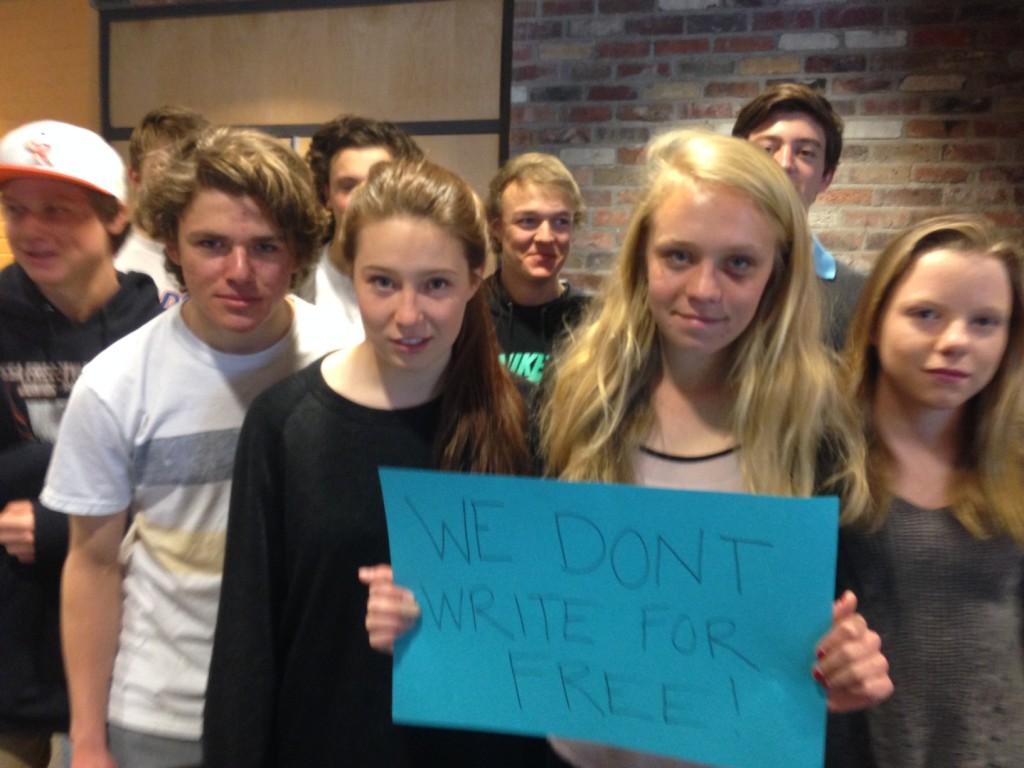 Journalism Students protest because of the lack of acknowledgement for their newspaper, The Skier Scribbler.