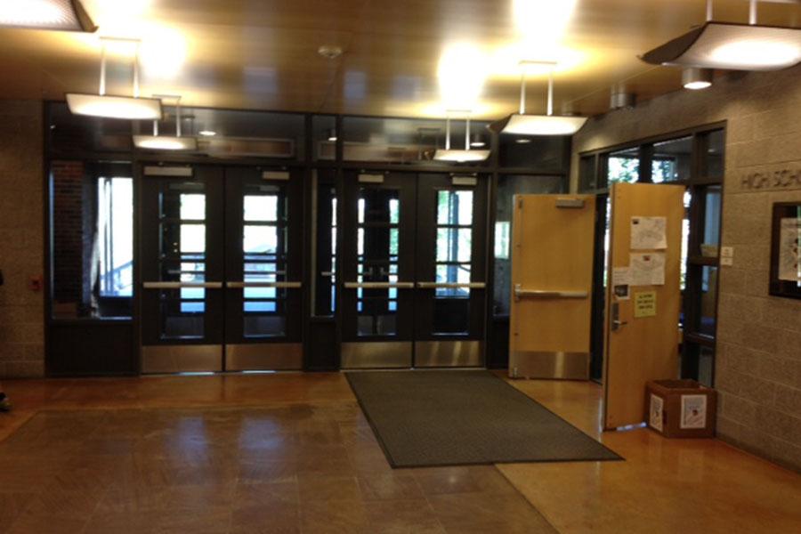 The front doors rest before the impending flood of the 2014-2015 year Freshman class.