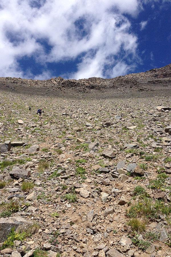 Photo evidence of the scree field where I almost lost my leg.