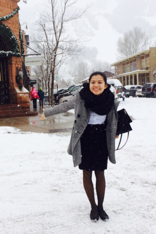 Senior Gaby Magana poses outside Burberry after her seven hour shift over winter break.