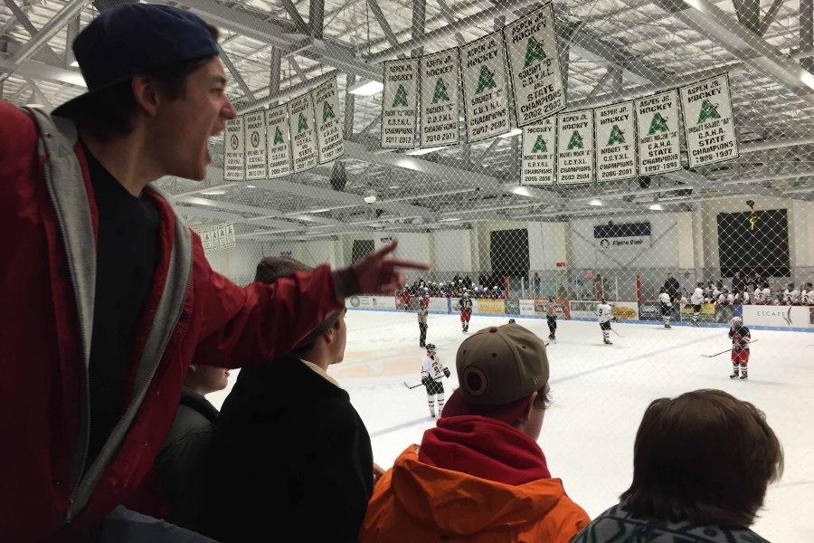Junior Jonathan Wells can be seen supporting the team at an AHS boys hockey game. 