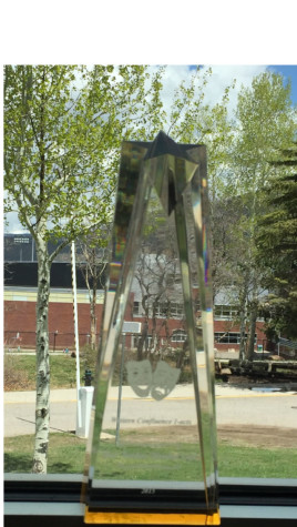 The trophy awarded to Logan Carter for Best Teacher Directed One-Act at the Western Confluence One-Act Festival in Glenwood Springs.