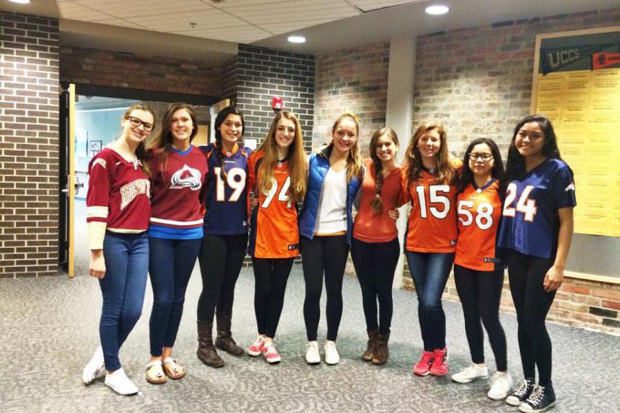 A group of sophomore girls celebrate Mrs. Ss memory is one last Broncos Friday. 