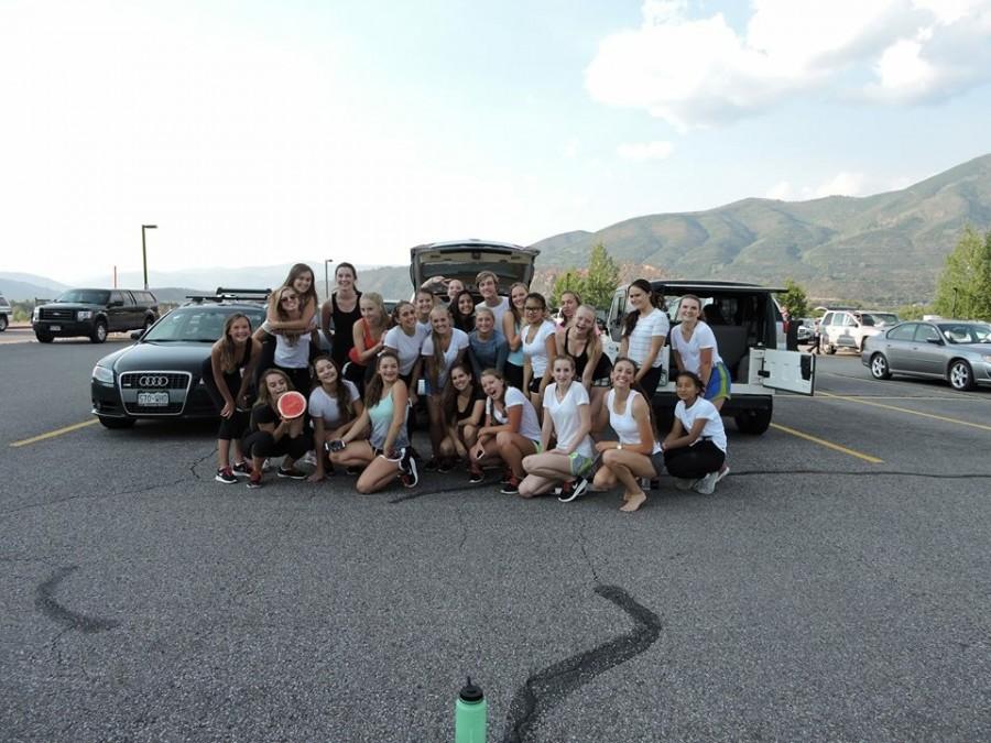 Pema posing with her dance team at the tailgating before the football game on Friday, August 28th.
