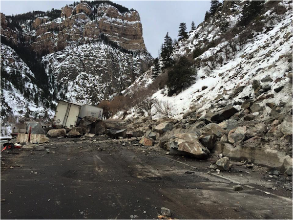 The effects of the rockslide on February 15