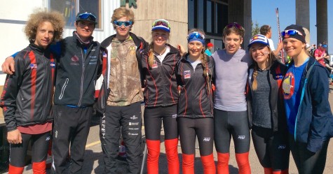 The Aspen Valley skiers pose after the final race at the venue in uniform. 