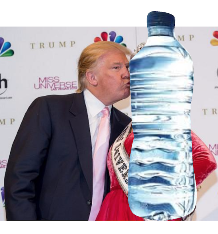 Lump kisses his true love, plastic water bottles. 