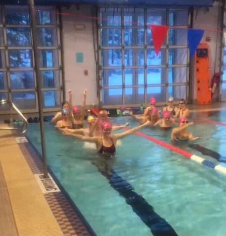 The AHS swim team doing a team building activity.