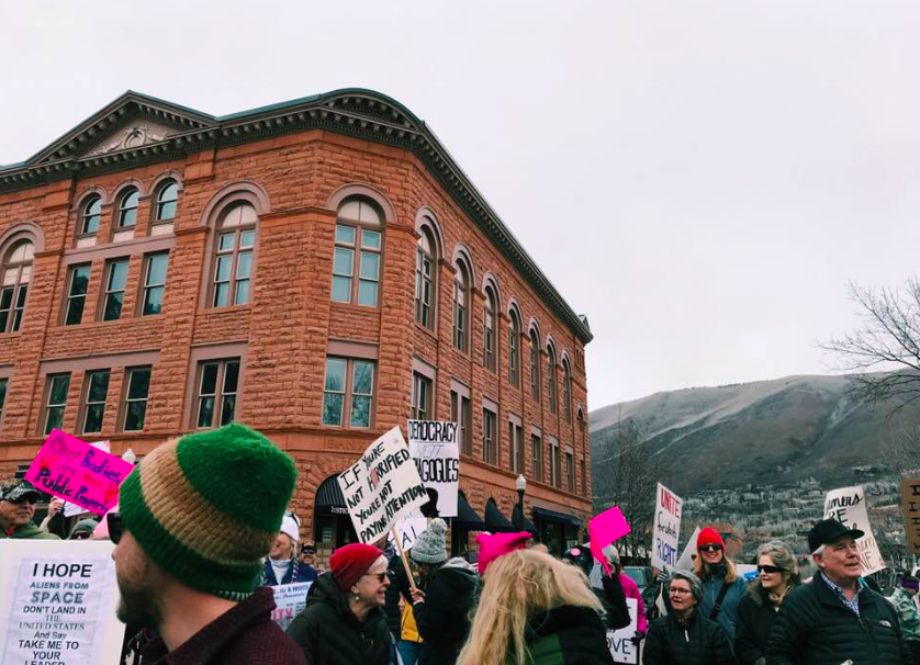 Aspen+protesters+chanting+on+Main+Street.