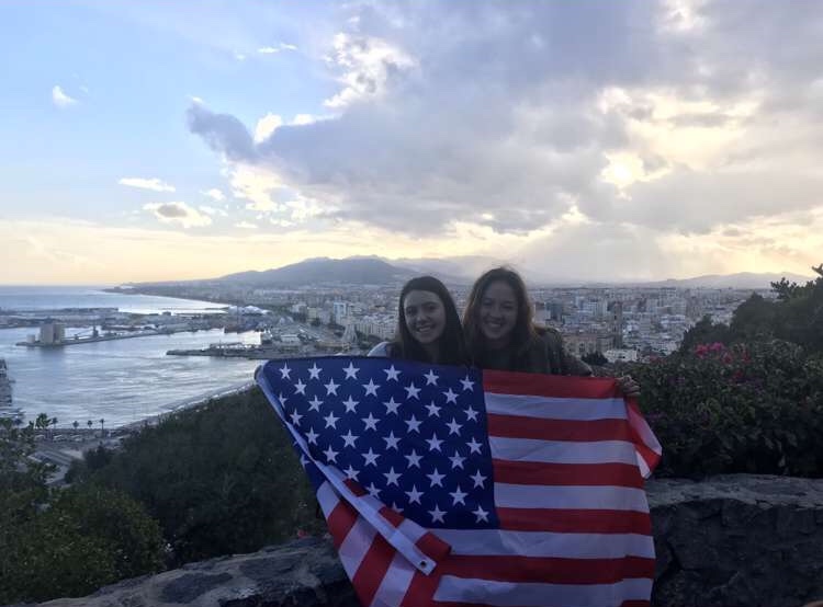 Clara Maxwell visiting the beach in Spain with another Rotary exchange student. 