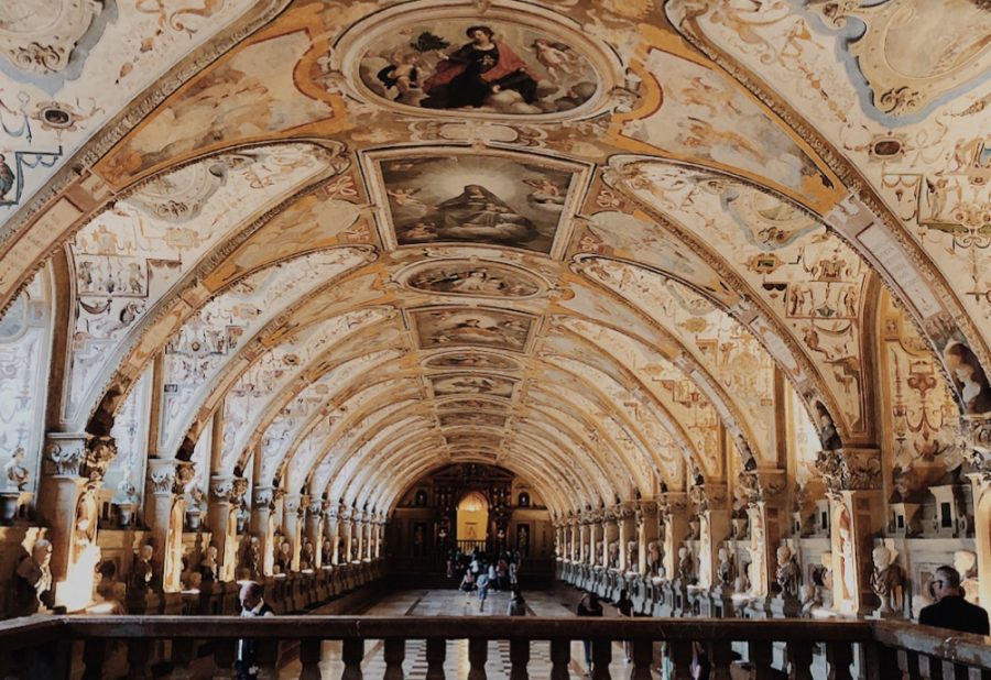 Munchen, Germany.
Entrance to a room filled with elaborate paintings taken from a destroyed castle and put into this museum in Munchen.