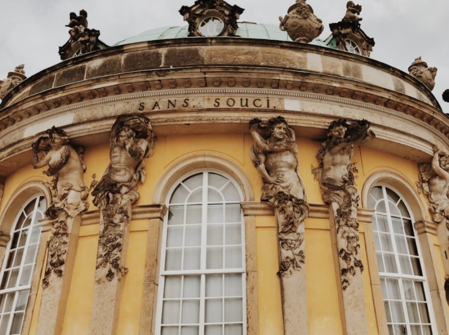 Berlin, Germany.
The front door of San Souci, which means without worries, castle, where King Frederick of Germany resigned to.