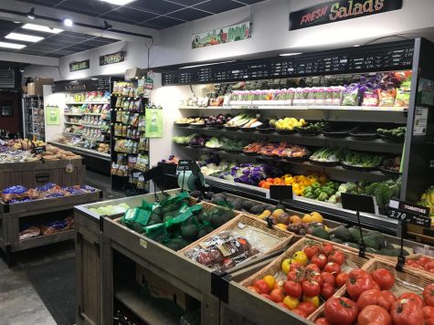 The vegetable aisle in the local grocery shop, Roxy’s.