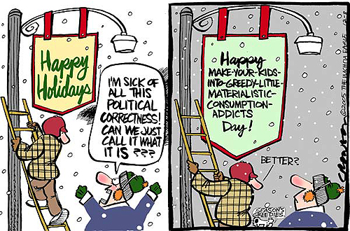 A comic depicting the commercialism of Christmas and how it has affected our society. 