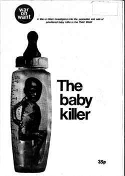 Cover from the booklet The Baby Killers, published by the War On Want organization to raise awareness about the damaged caused by baby formula companies. 