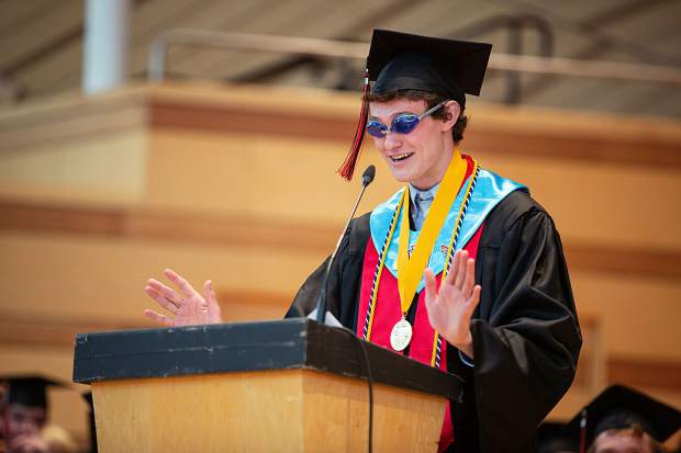 2019 Valedictorian Cole Petersen delivers his commencement speech to the class of 2019 in May.