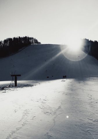 The sun shines on Thunderbowl during ski team training in early January.