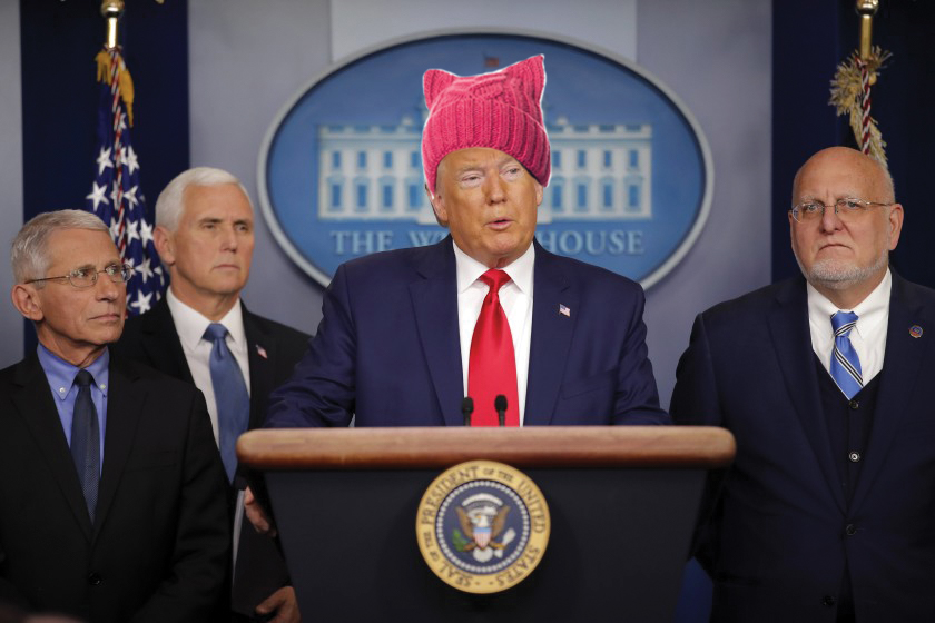 Trump+repping+a+pussyhat+at+one+of+his+most+recent+press+releases.+