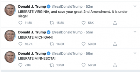 Trump's series of liberate states tweets, an image from dailykos.com