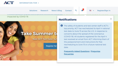 Image of the ACT.org homepage showing the test day changes due to COVID-19.