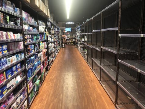 Photo of empty shelves at the Clark's grocery store