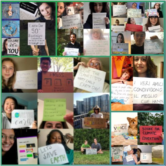 A collage showing climate activists protesting virtually around the world last week.
