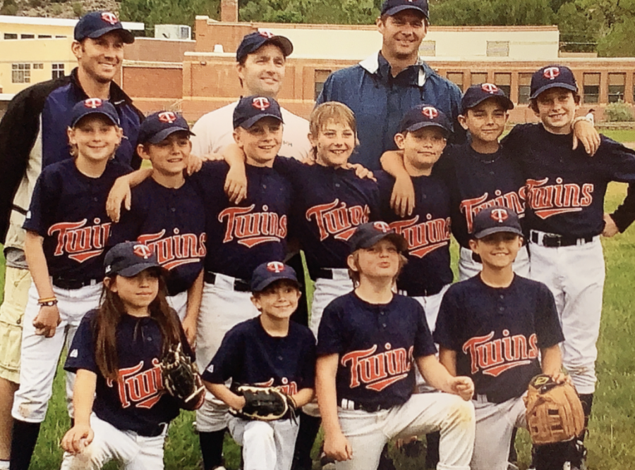 Senior members of the Aspen High School baseball team playing together when they were younger. 