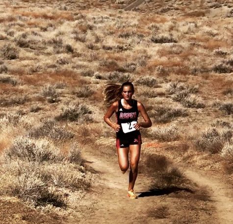 AHS Senior, Kylie Kenny charging ahead at the Hotchkiss Cross Country meet.