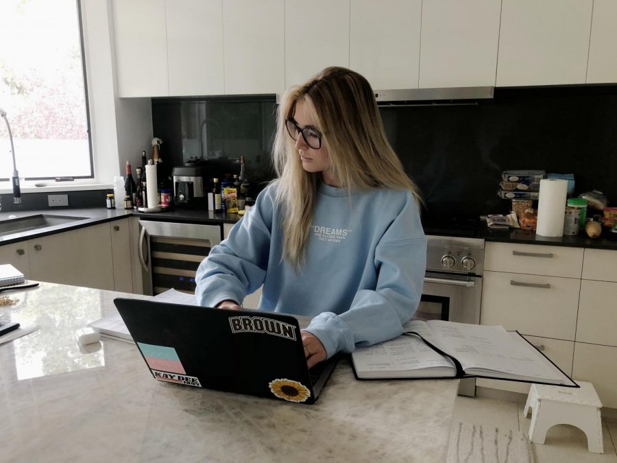 Brown University student, Gaia Murphy, attending her classes virtually.