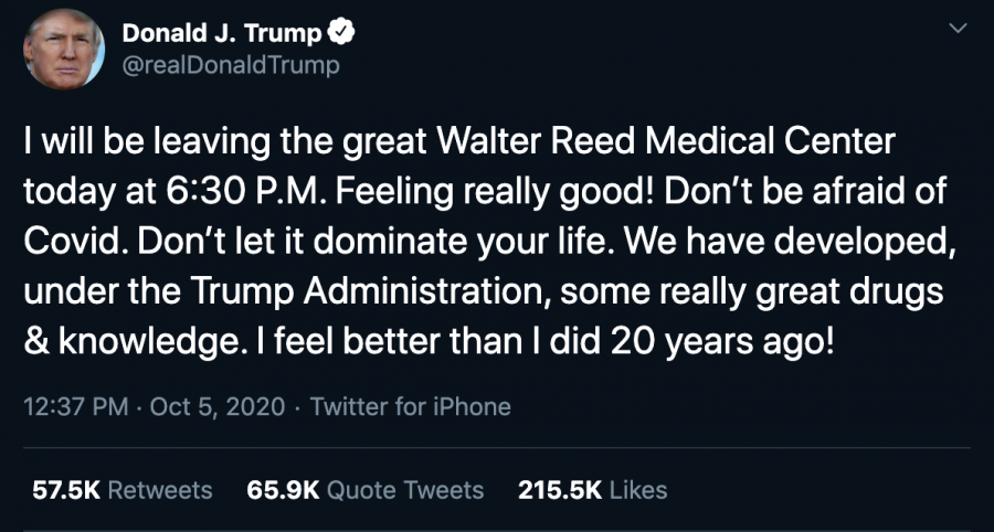 Tweeted on October 5 when Pres. Trump left Walter Reed Hospital.
