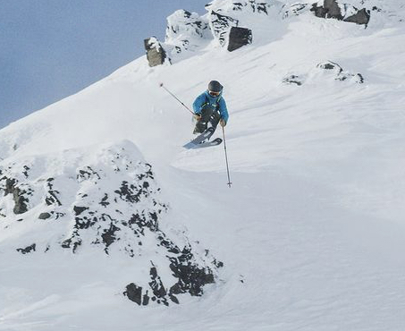 Shot of athlete Victor Major skiing in Iceland