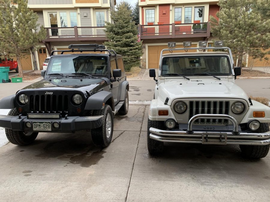 Two manual transmission (also known as stick shift) Jeeps that are driven today