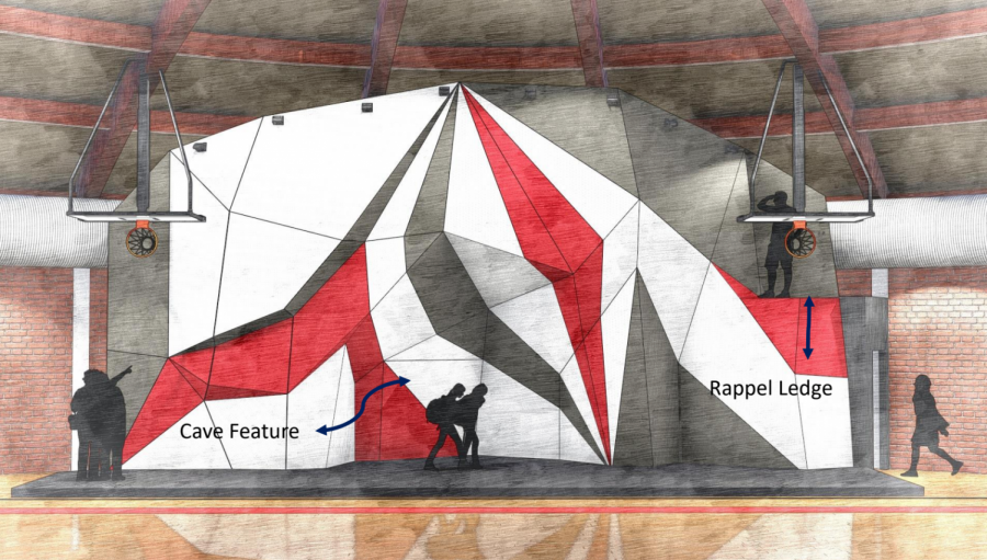 Photo of the design of the Skier Dome climbing wall.