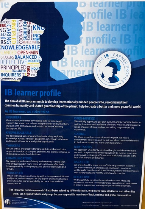 An image of the IB characteristics poster up in all AHS classrooms.
