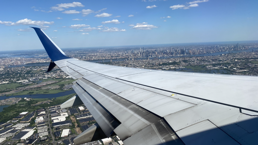 A view of the NYC skyline from Kennedy Airport.