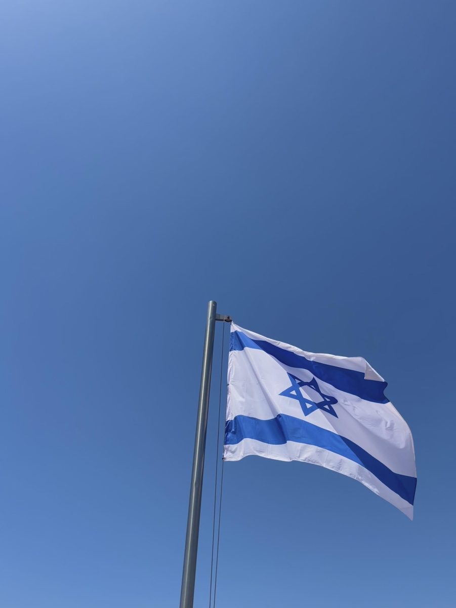 The Israeli flag waving on Mount Herzl in Jerusalem on July 31, 2023
