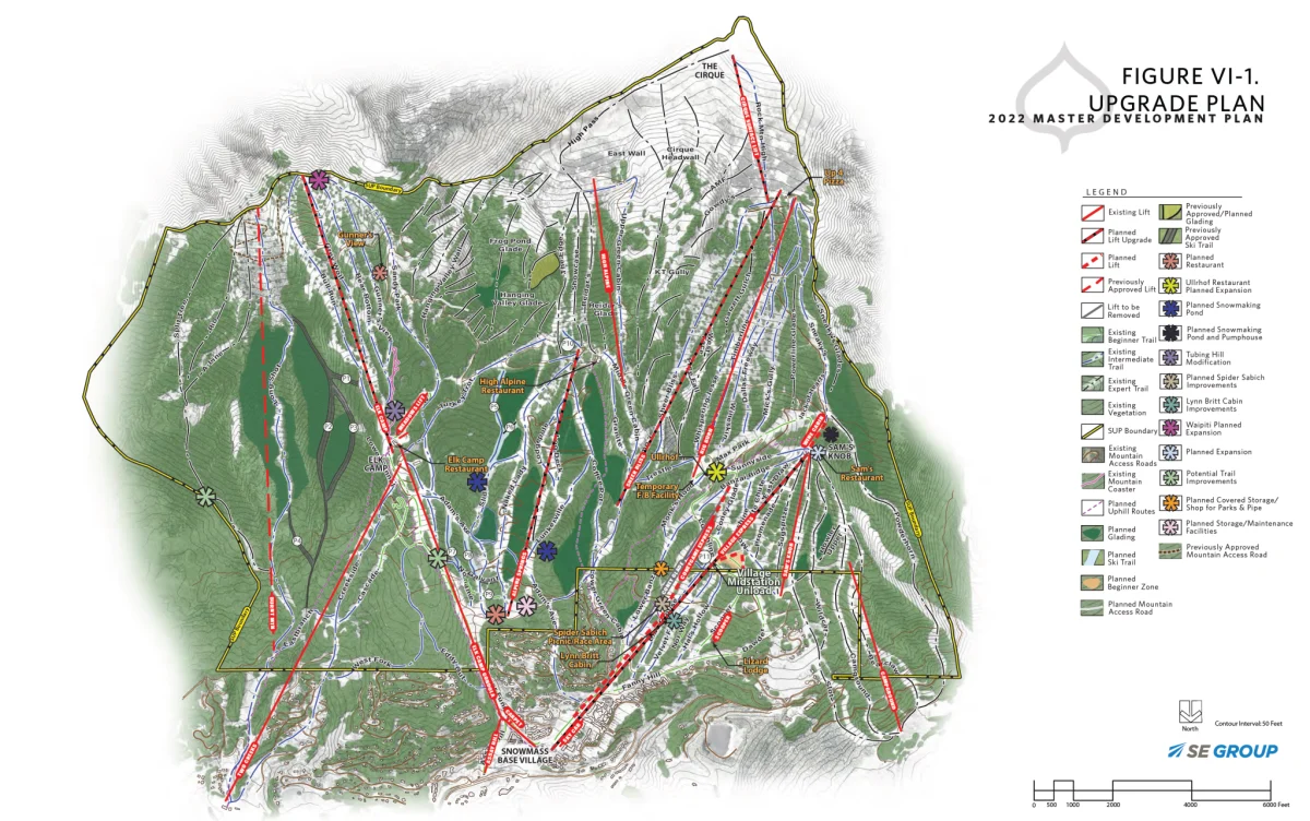 The Snowmass Master Development Plan seen in a map of the mountain.