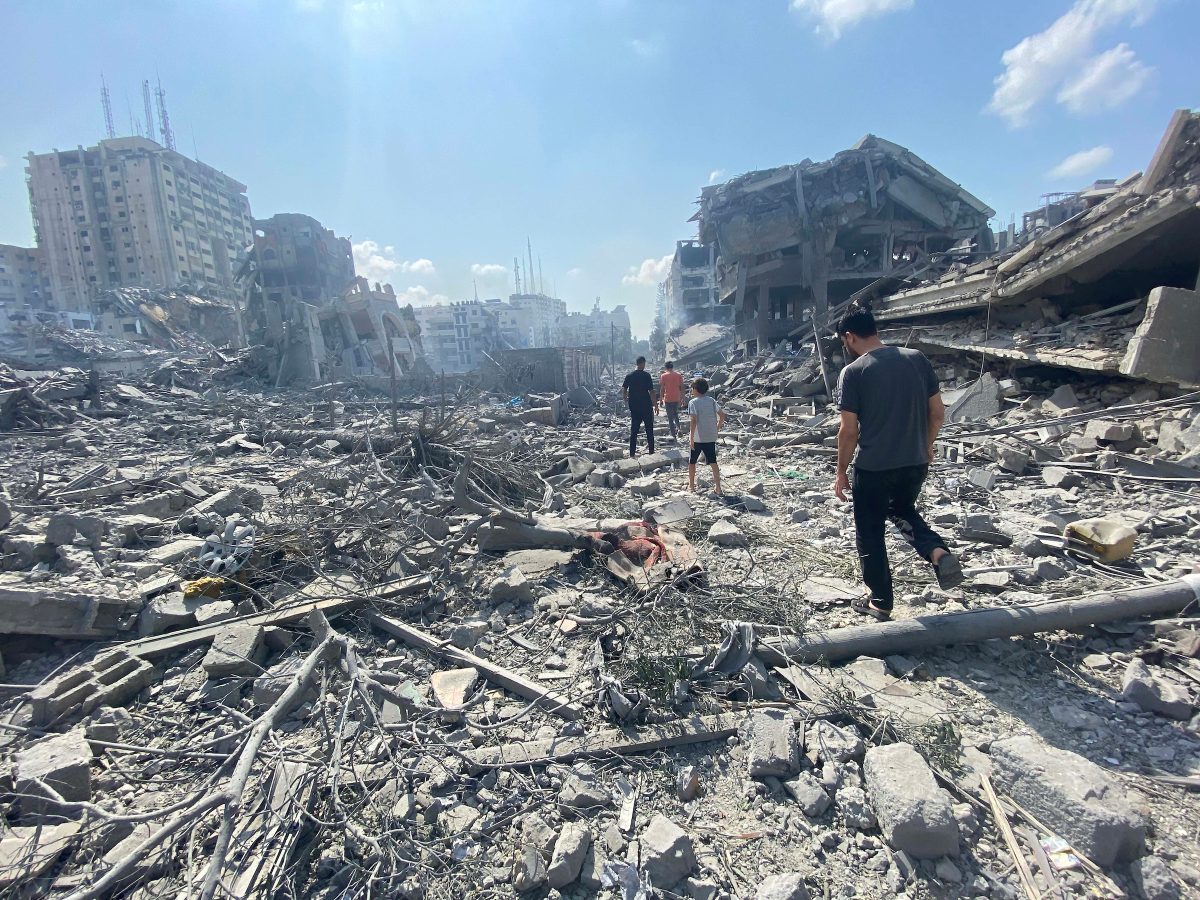 The damage in the Gaza Strip after bombs were dropped, destroying many buildings in Oct., 2023.