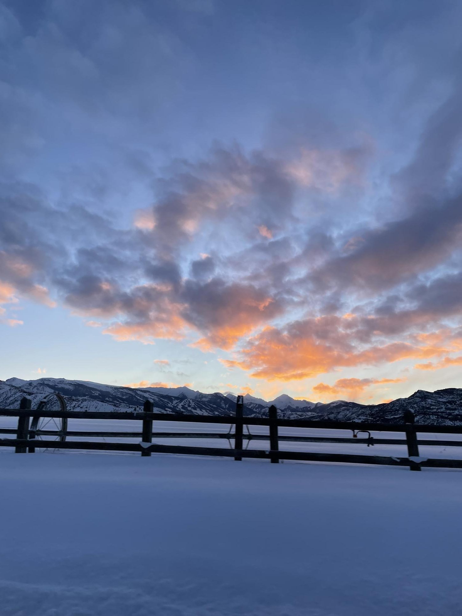 View of a classic Colorado sunset over the Elk Mountains from Maclain Flats road on Jan. 12, 2025.