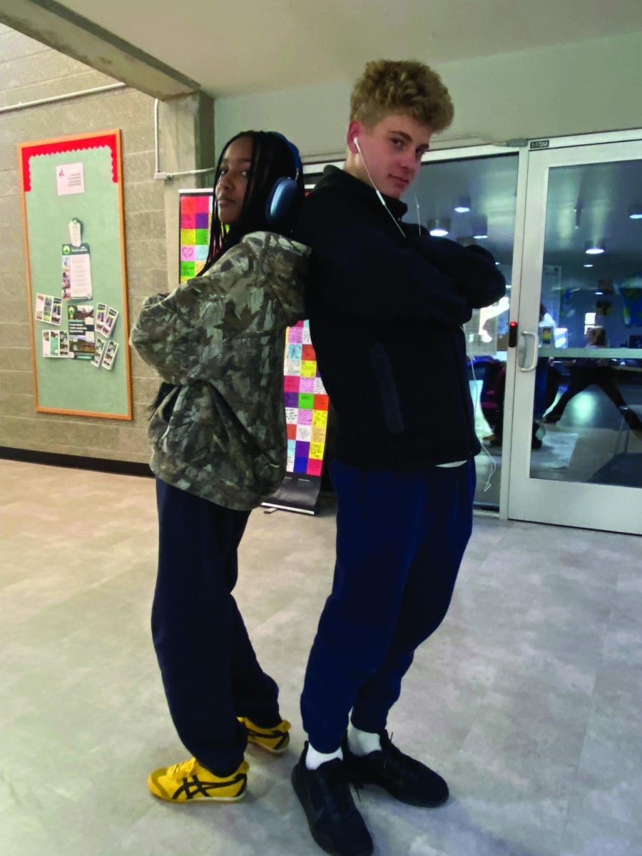 Gia Galindo Bartley and Yale Gieszl pose for the camera in their matching sweatpants as they listen
to Kendrick’s new album GNX.