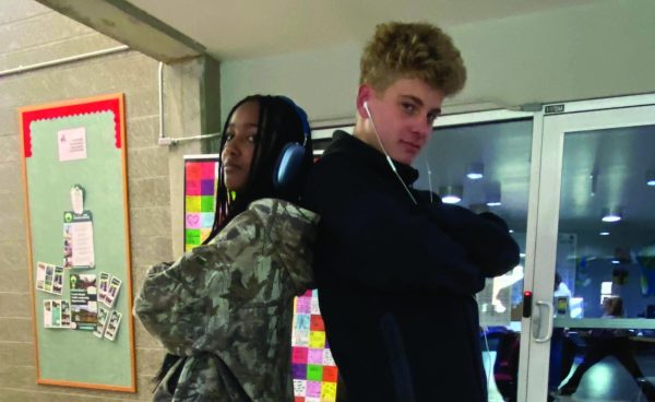 Gia Galindo Bartley and Yale Gieszl pose for the camera in their matching sweatpants as they listen
to Kendrick’s new album GNX.