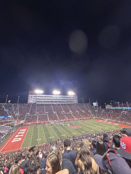 A packed Rice-Eccles stadium watching the Utah Utes play a game in their debut Big 12 season.