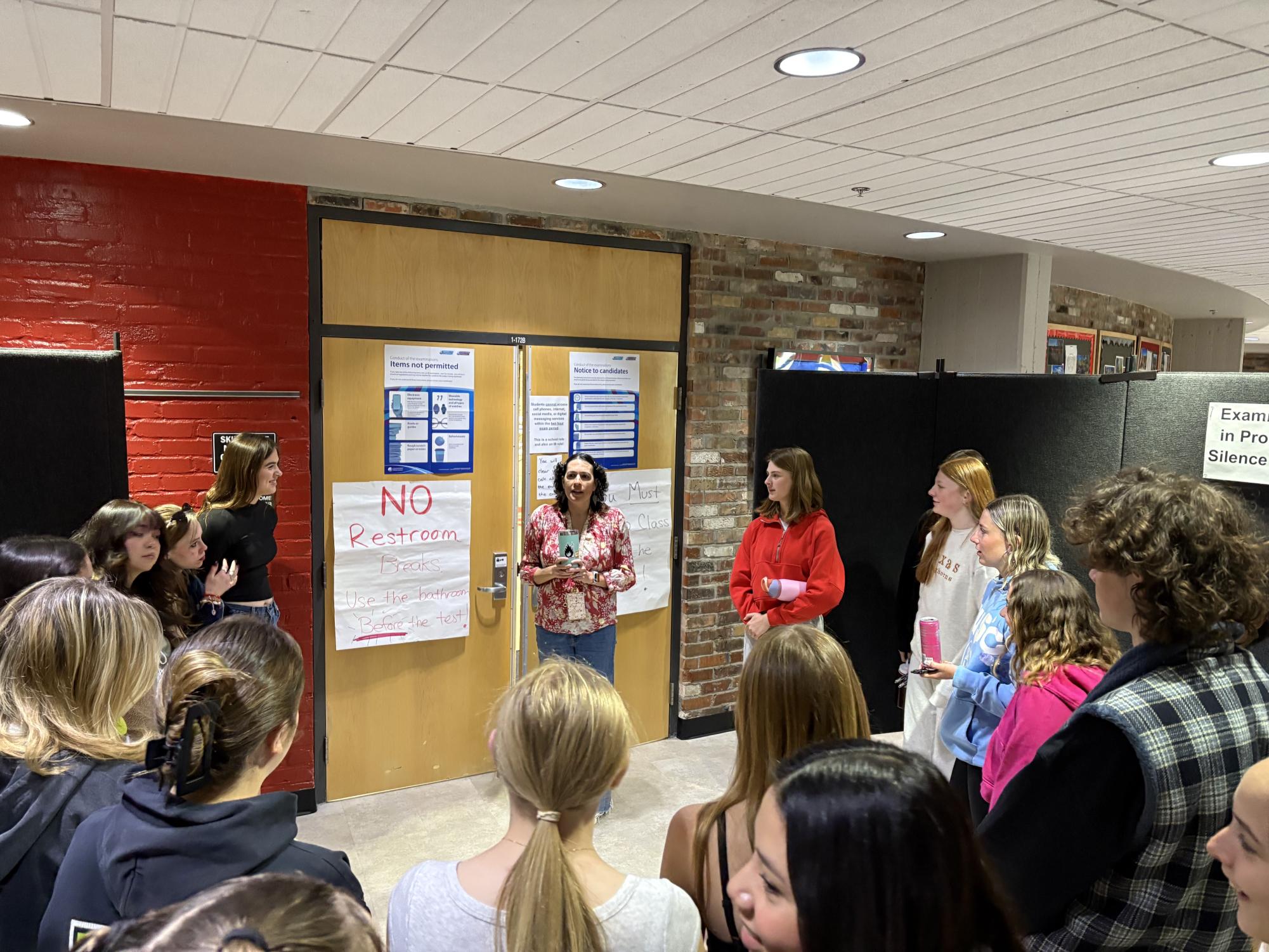 Sarah Ward gives her final words to her Psychology students in front of the Skier Dome before their paper two on May 8th, 2025.