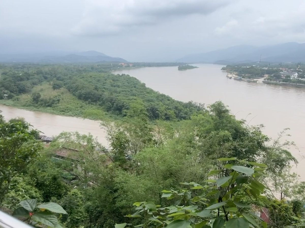 A view of the Golden Triangle zone in the Mekong River, photographed in Chiang Rai, Thailand. 