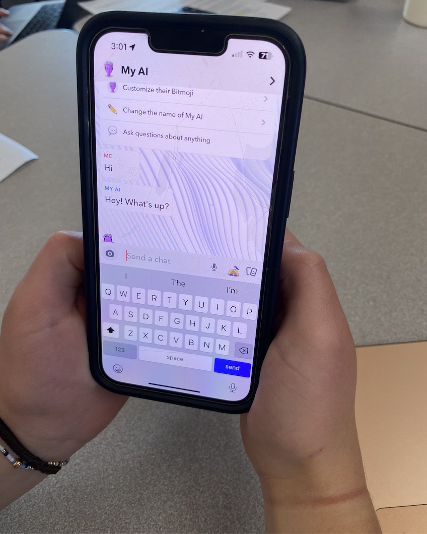 Lauren Kinney texting with Snapchat's new feature My AI